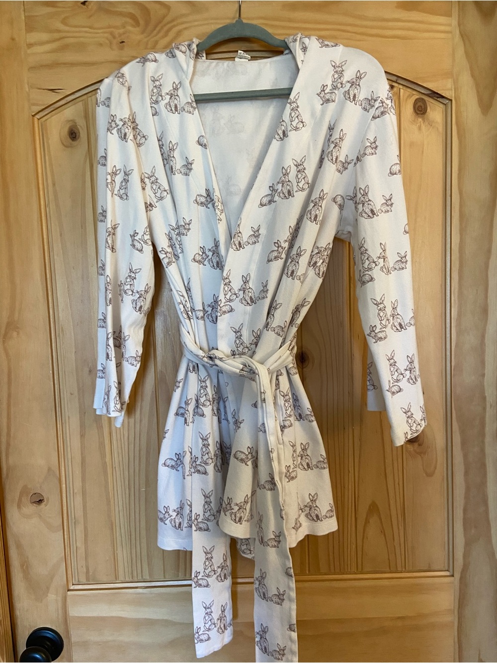 Kate Quinn Hooded Robe with Bunny Print 100% Organic Cotton size M/L rabbit